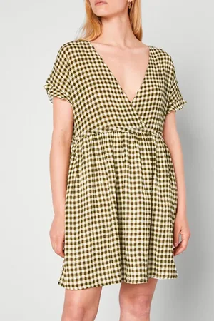 American Vintage Round Collar Shortsleeves Dress Vichy Kaki
