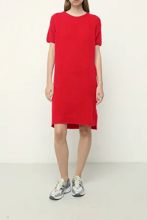 American Vintage Straight Crew Neck Midi Dress Groseille