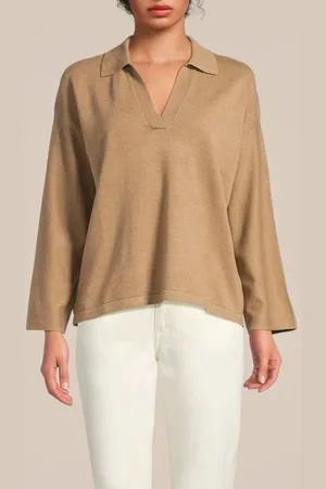 Summum Woman Polo Sweater Soft Viscose Polyamide Knit Desert