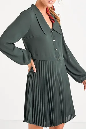 ICODE Empire Green Pleated Shirt Dress