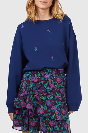 ICODE Navy Sweatshirt With Flower Embroidery