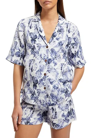 Scotch&Soda Camp Shirt In Linen Shell Batik Blue