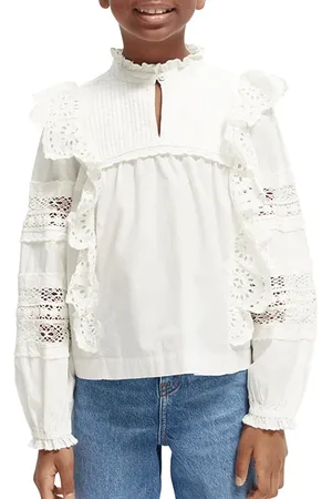 Scotch&Soda Girls Worked-out Ruffle Shirt In Organic Cotton White