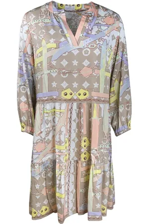 MUCHO GUSTO Dress San Rafael Beige And Pastel Logomania