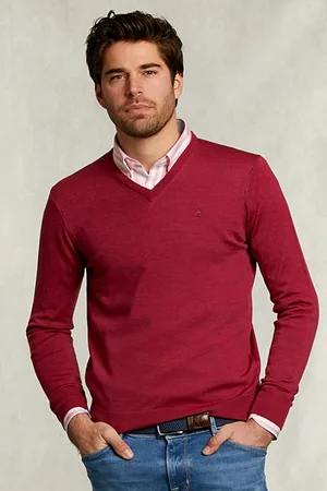 River Woods Custom Fit Merino V-neck Pullover French Bonbon Mix Red