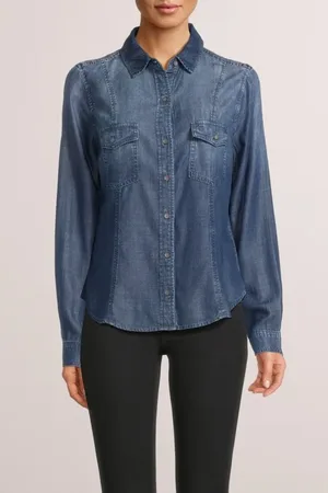 Bella Dahl Long Sleeve Seamed Shirt Dark Ombre Wash