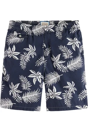 Scotch&Soda Seasonal Relaxed Straight - Printed Poplin Bermuda Navy Leaf