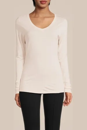 Summum Woman V Neck Top Viscose Wool Jersey Ivory