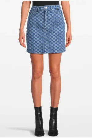 Karl Lagerfeld Monogram Jcq Denim Skirt Monogram Denim