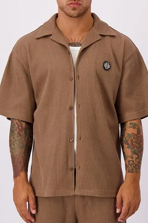Black Bananas Monogram Waffle Shirt Brown