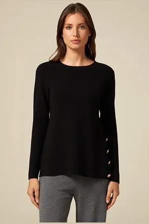 Oltre Crew-neck Sweater With Jewel Slit And Buttons Black
