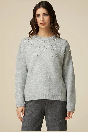 Oltre Animal-pattern Sweater With Jewel Chain Grey