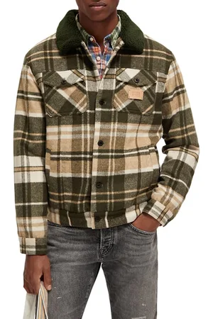 Scotch&Soda Teddy-trimmed Checked Trucker Jacket Field Green Check