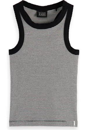 Scotch&Soda Girls Fitted Rib Racer-back Tank-top Black White Stripe