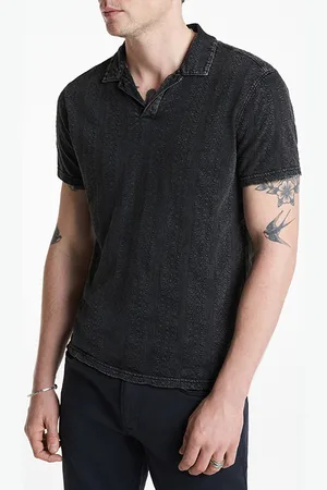 John Varvatos Zion Ss Jacquard Garment Dye Polo Black