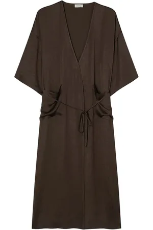 American Vintage 7/8 Sleeves Belted Kimono Jacket Chocolat