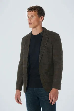 No Excess Blazer Jersey Stretch Check Coffee