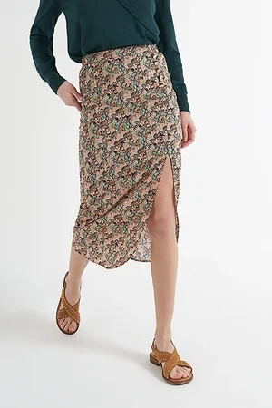 ICODE Copper Plant Print Long Slit Skirt Vegetal Madrid