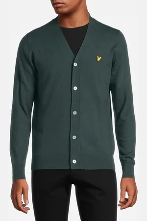Lyle & Scott Cotton Merino V Neck Cardigan Argyle Teal