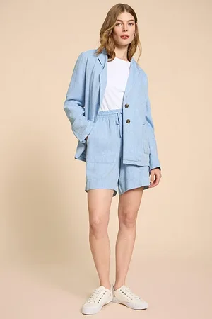 White Stuff Loren Linen Blend Blazer Chambray Blue