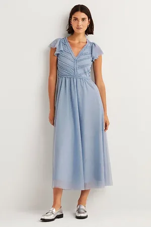 Boden Tulle V-neck Maxi Party Dress Blu