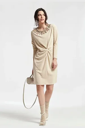 OKY Knit Corduroy Dress Ecru