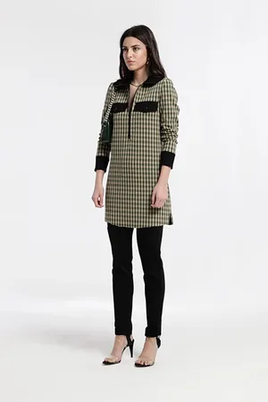 OKY Jacquard Knit High Neck Aita Dress Green
