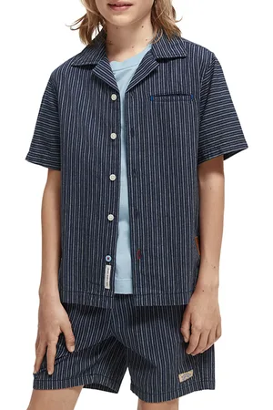 Scotch&Soda Boys Short Sleeved Indigo Striped Shirt Combo A