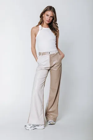 Colourful rebel Ismay Wide Leg Faux Leather Pants Off White