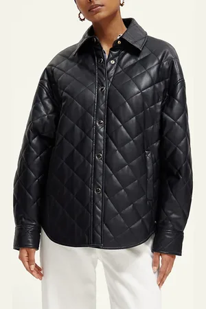 Scotch&Soda Faux Leather Quilted Shirt Jacket Night