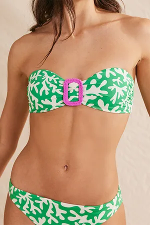 Boden Taormina Bandeau Bikini Top Green, Abstract Foliage