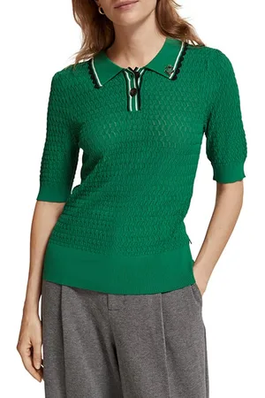 Scotch&Soda Pointelle Collared Knitted Tee Pine Tree