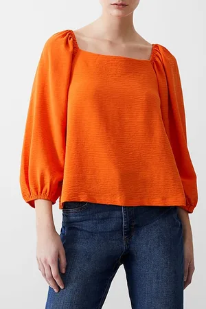 French Connection Balloon Slv Sq Nk Crinkle Top Mandarin