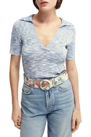 Scotch&Soda Knitted Polo In Space Dye Yarn Pacific Blue Melange