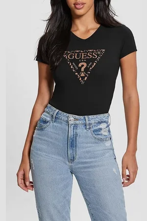 Guess GUESS Ss Vn Leo Triangle Tee Jet Black A996
