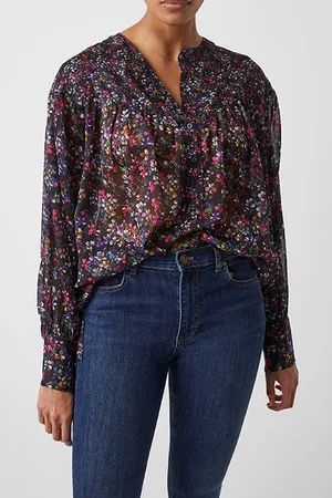French Connection Alaana Crinkle Top Black Multi