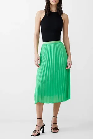 French Connection Pleat Georgette Midi Skirt Poise Green
