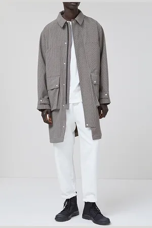 Closed Men Checked Technical Coat Jackets & Coats Grey Olive