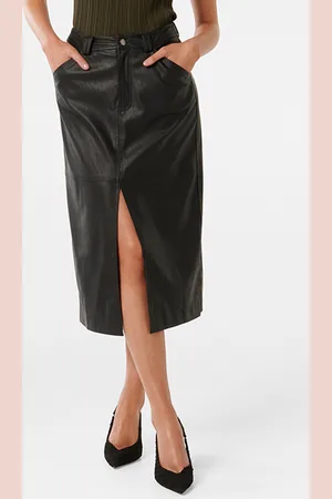 Forever New Tiana Vegan Leather Midi Skirt Black