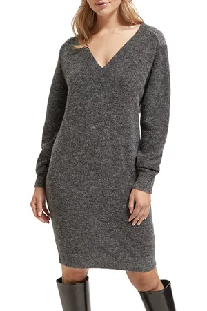 Scotch&Soda Relaxed V Neck Knitted Dress Charcoal Melange
