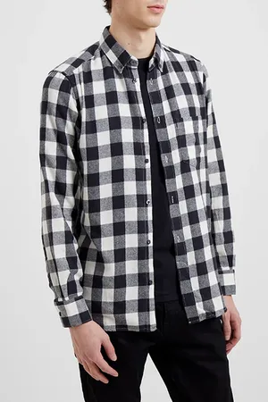 French Connection Gingham Flannel Long Sleeve Casual Shirt Ecru/marine