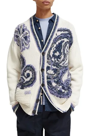 Scotch&Soda Tape Yarn Intarsia Cardigan Off White