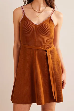 Boden Crochet-trim Knitted Dress Pumpkin