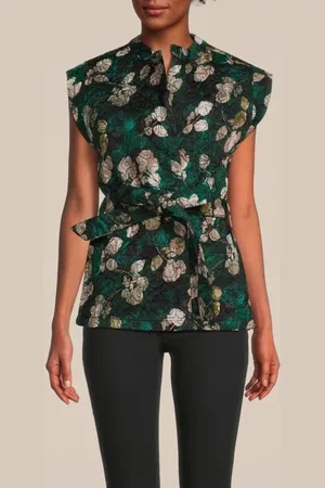 Summum Woman Gilet Flower Quilted Print Greens