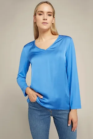 Elena Miro T-shirt In Two Eco-viscose Fabrics Blue