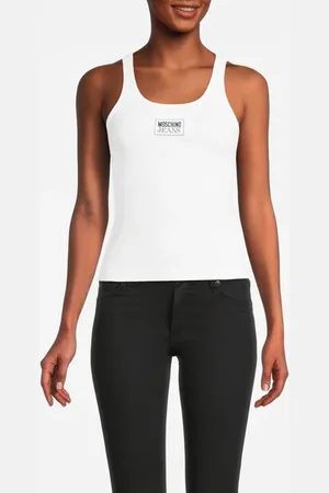 Moschino Logo Patch Cotton Tank Top White