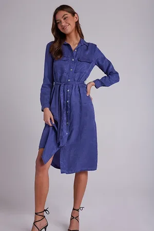 Bella Dahl Patch Pocket Midi Shirt Dress Greystone Purple