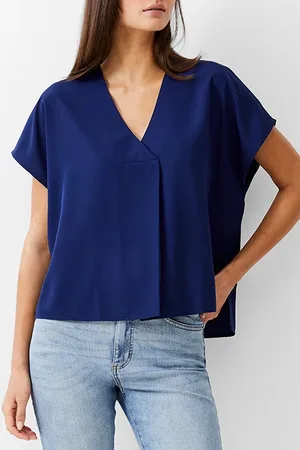 French Connection Vee Boxy Crepe Light Top Dk Navy