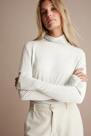 Summum Woman Turtle Neck Top Viscose Wool Jersey Ivory
