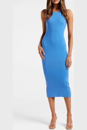 Forever New Becky Open Back Midi Knit Dress True Blue